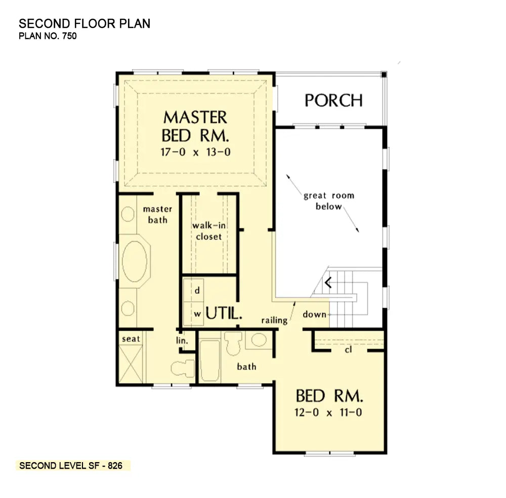 This is the second floor plan image for vacation house plan 750 The Sandifer