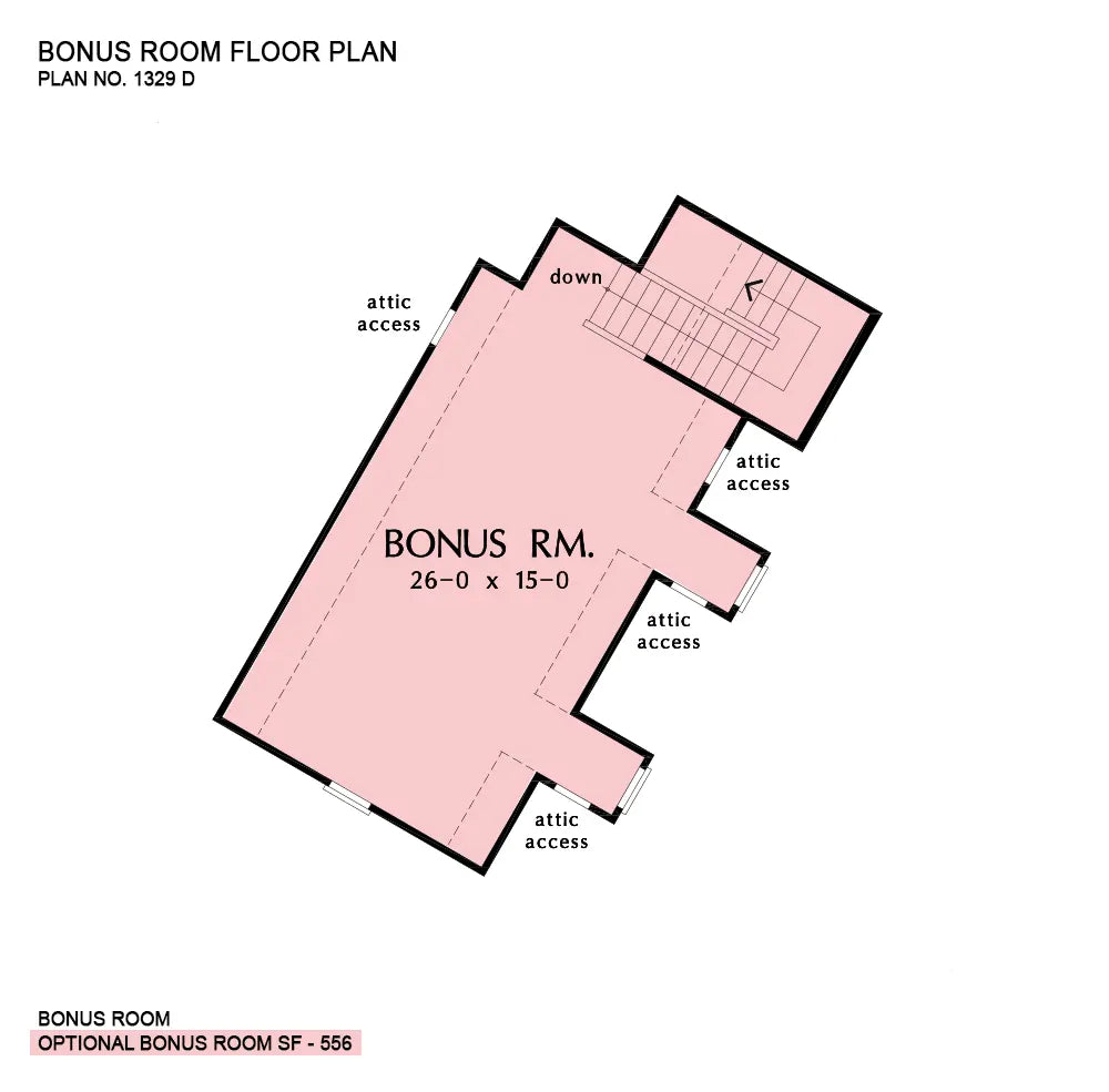 This is the bonus room floor plan image for house plan 1329 The Sandy Creek