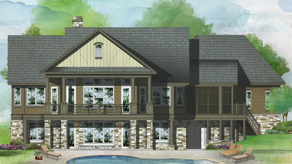 This is an illustration of the rear of house plan 1329 The Sandy Creek