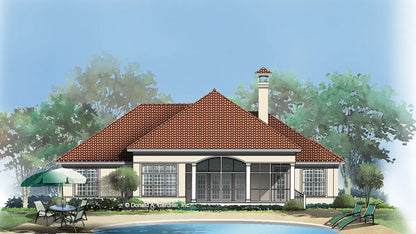 This is an illustration of the rear of florida house plan 541 The Sanibel