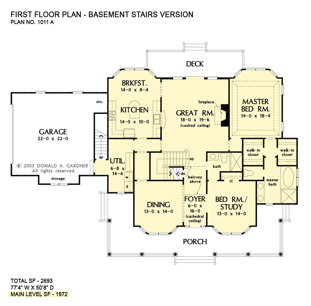 This is the first floor plan image for farmhouse house plan 1011 The Santee if the home is built over a basement