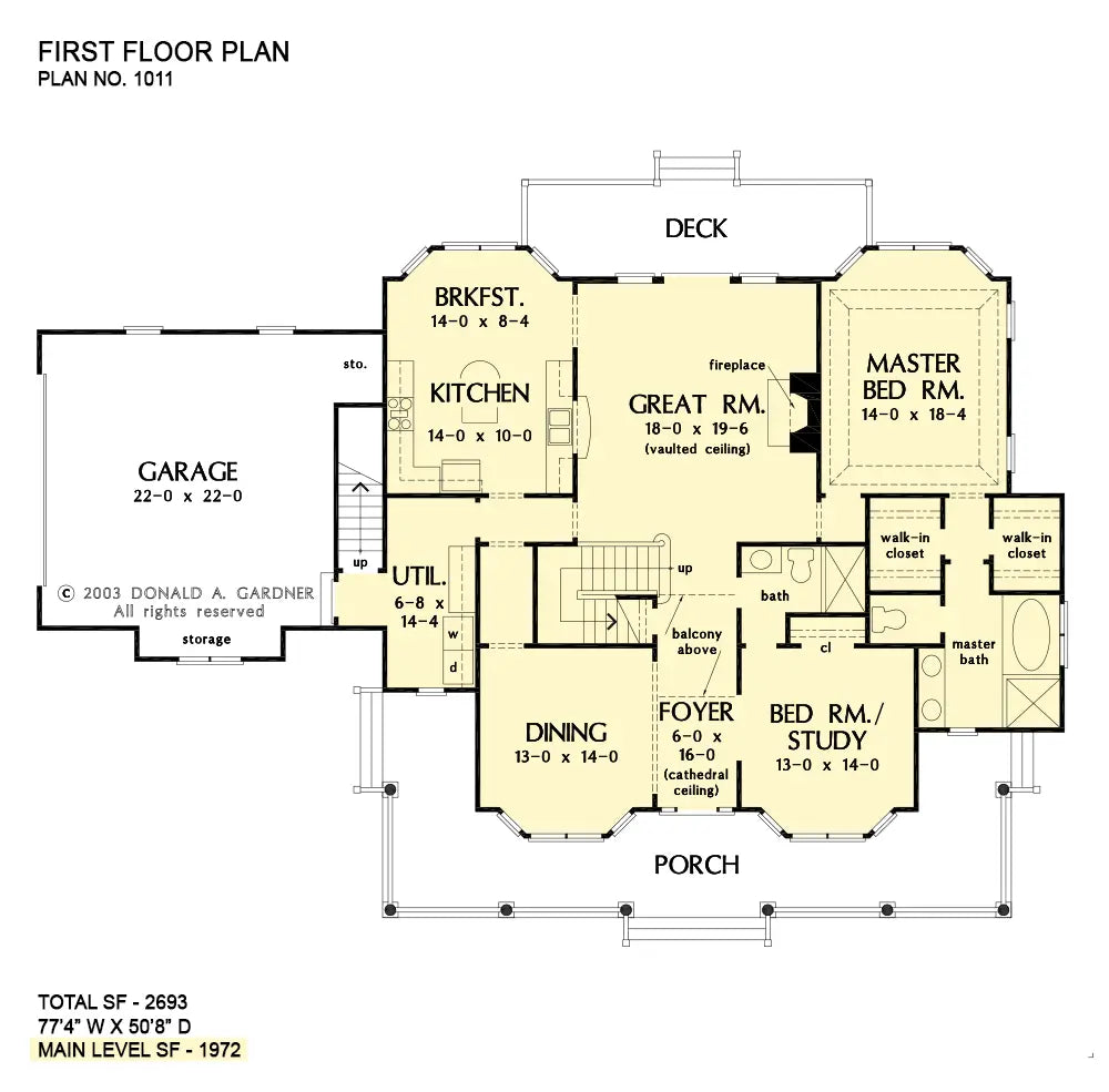 This is the first floor plan image for country house plan 1011 The Santee