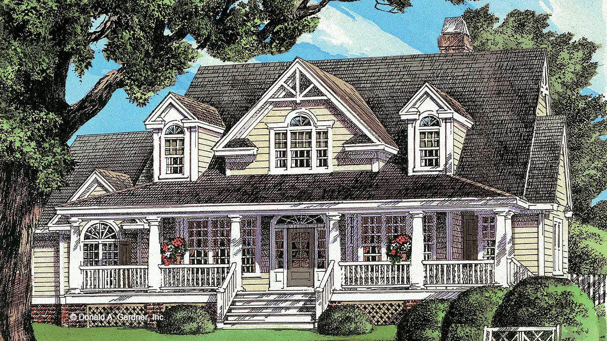 This is an illustration of the front of country house plan 1011 The Santee