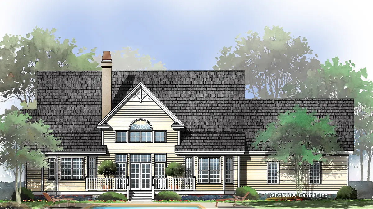 This is an illustration of the rear of farmhouse house plan 1011 The Santee