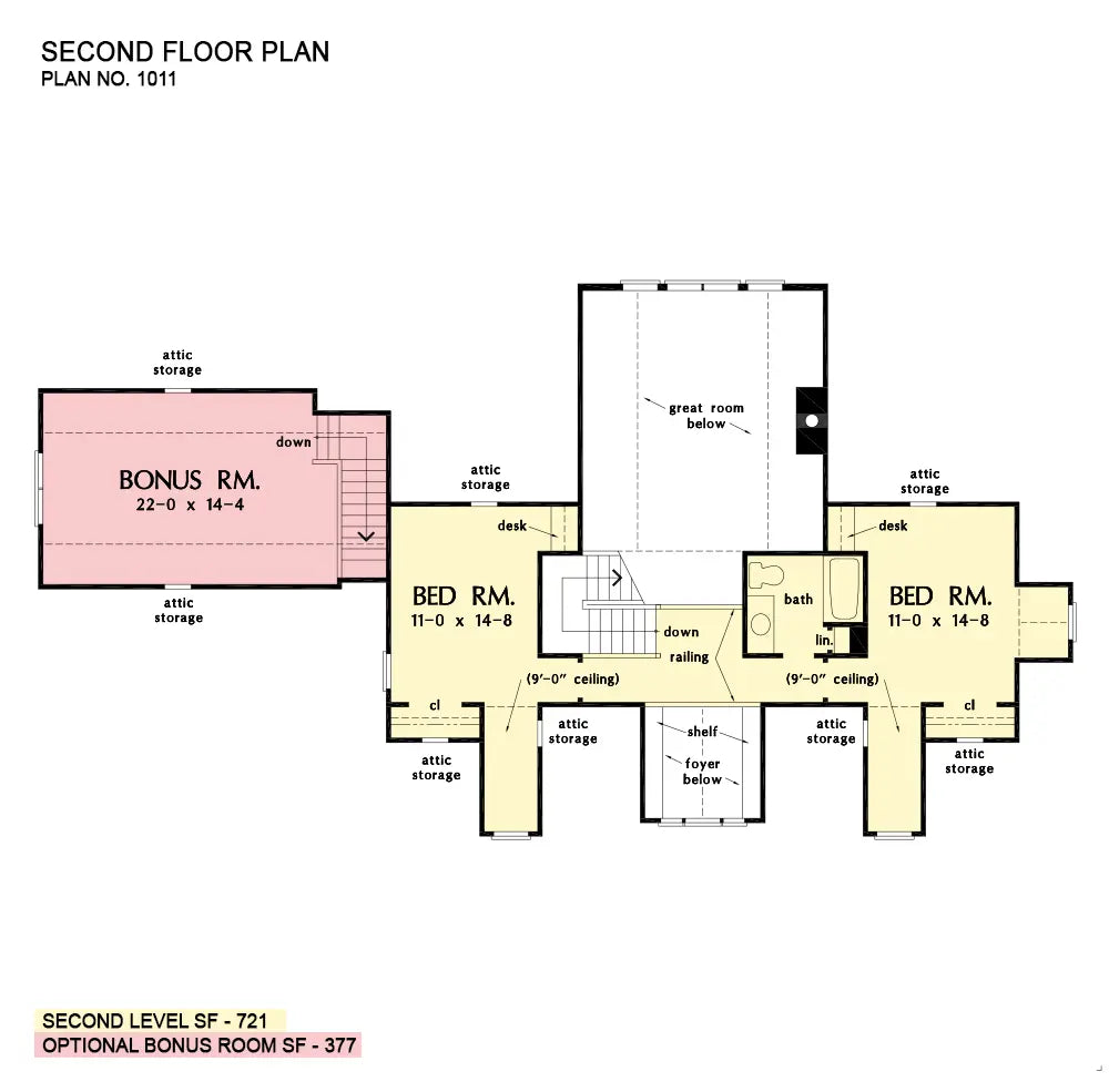 This is the second floor plan image for four bedroom house plan 1011 The Santee