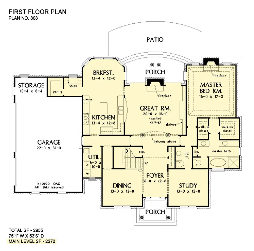 This is the first floor plan image for classical house plan 868 The Santerini