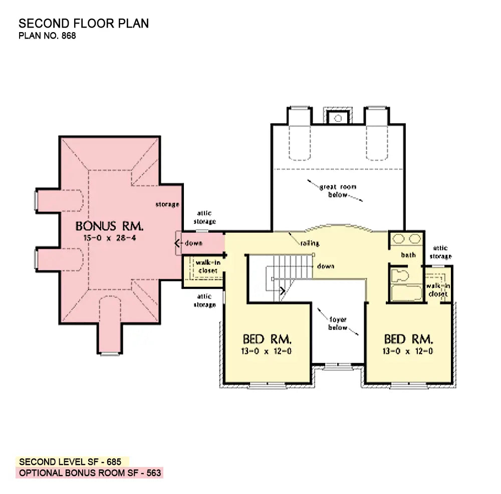 This is the second floor plan image for two story house plan 868 The Santerini