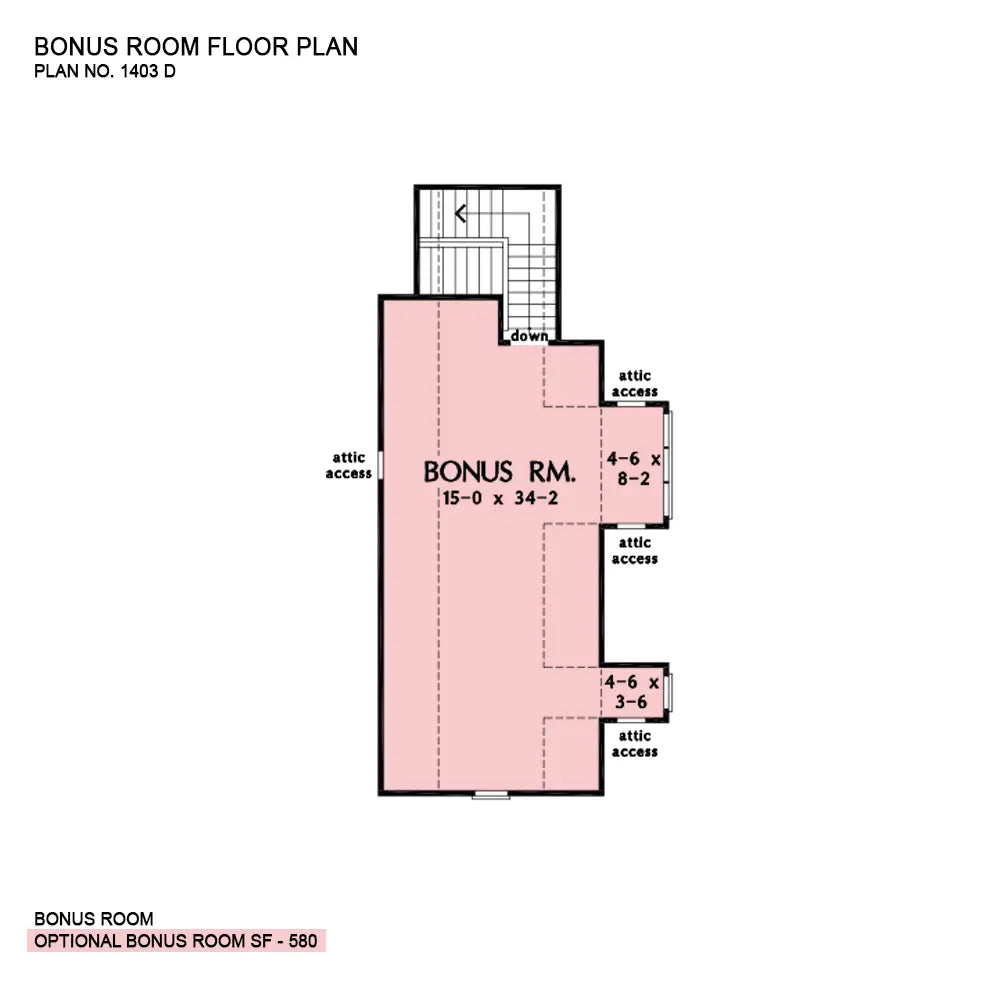 This is the bonus room floor plan image for house plan 1403 The Sarafine