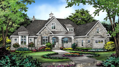 This is an illustration of the front of Luxury Walkout Basement house plan 1403 The Sarafine