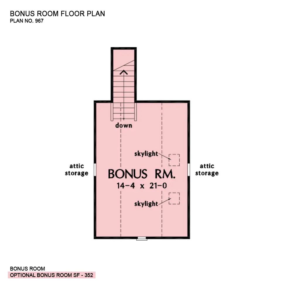 This is the bonus room floor plan image for one story house plan 967 The Satchwell