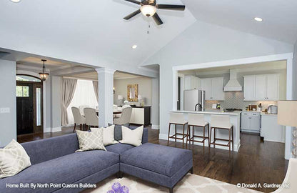 Open floor plan, view from the great room with vaulted ceiling. The Satchwell plan 967