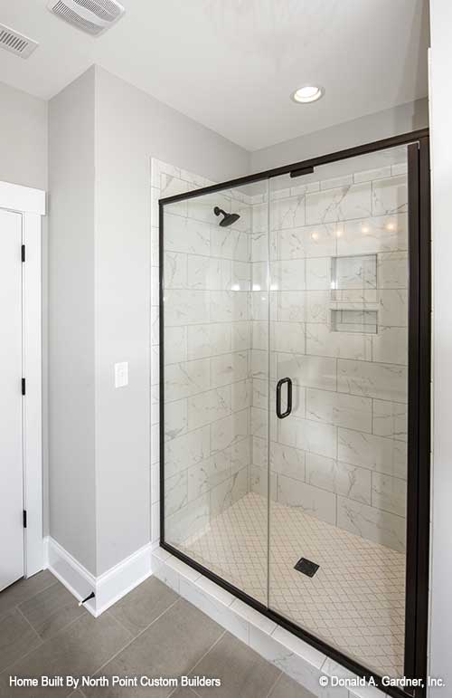 Walk-in shower in master bathroom. The Satchwell plan 967