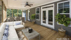 Screened in porch with flat ceiling and outdoor ceiling fan. The Satchwell plan 967