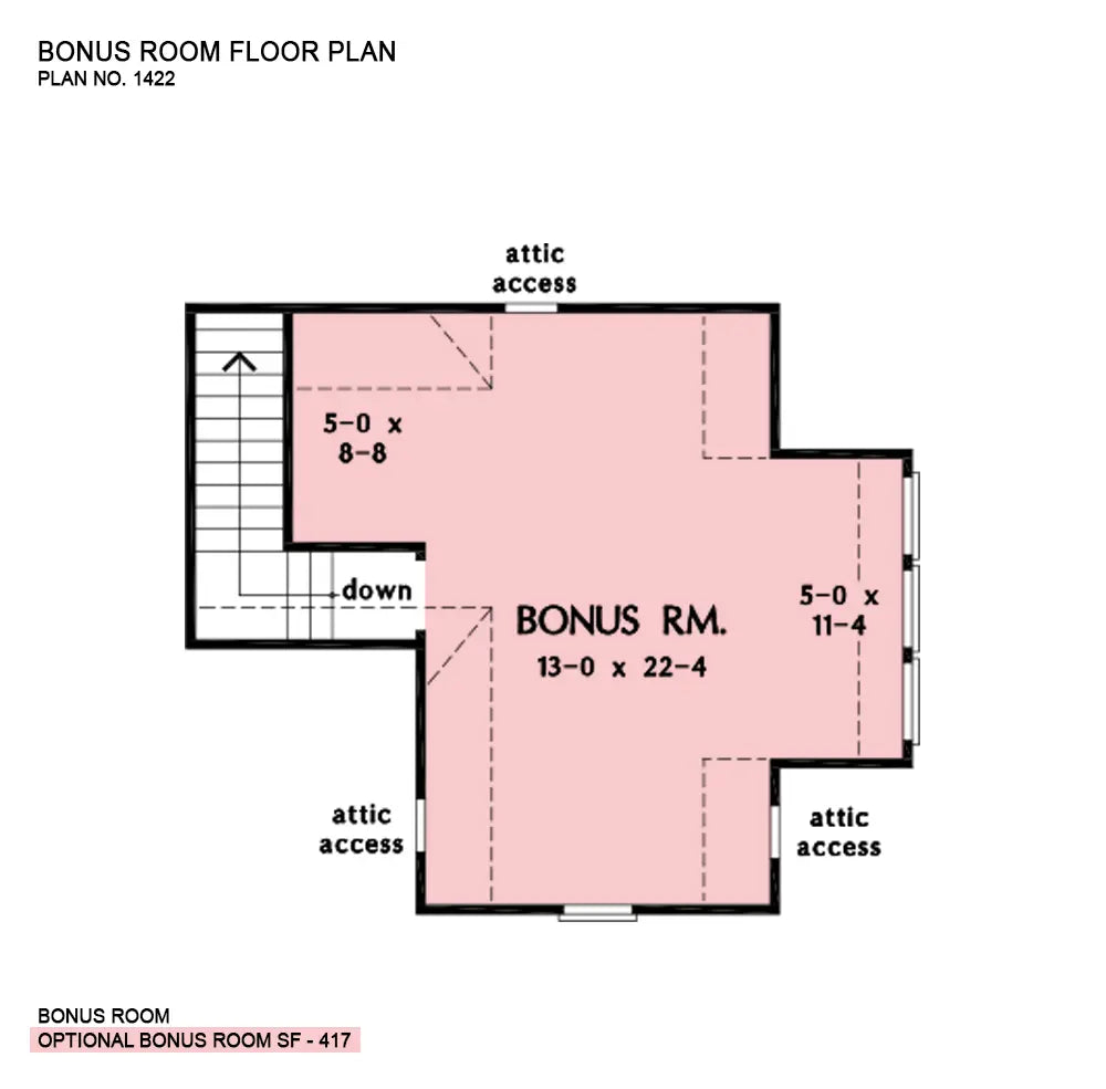 This is the bonus room floor plan image for house plan 1422 The Sawyer