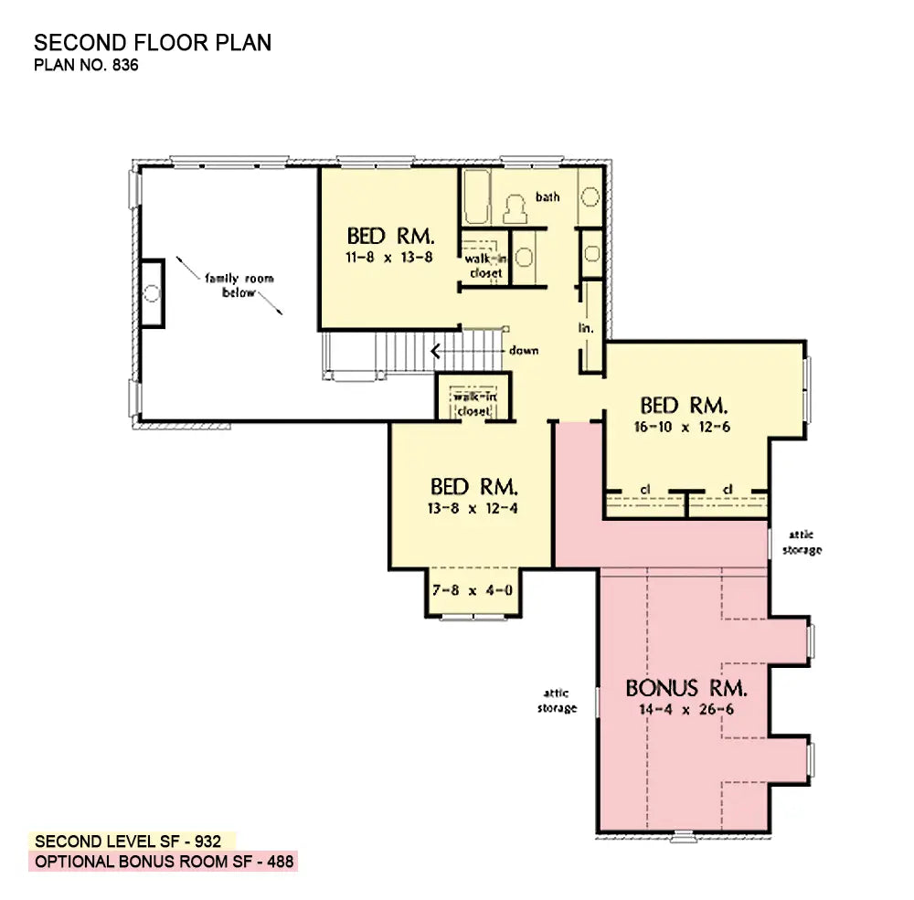 This is the second floor plan image for traditional house plan 836 The Saxony