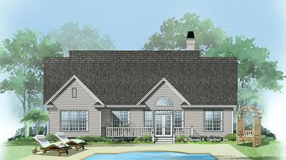 This is an illustration of the rear of simple house plan 766 The Schuyler