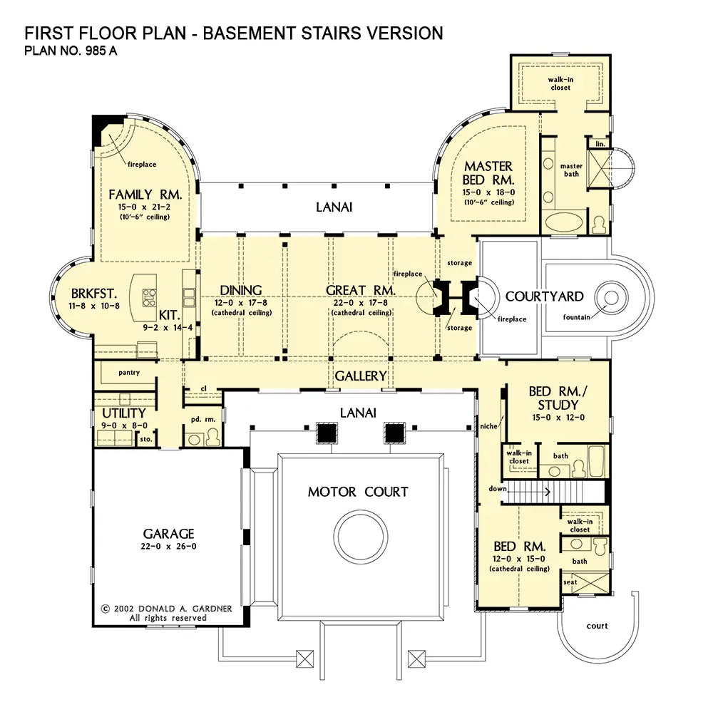 This is the first floor plan image for ranch house plan 985 The Scottsdale if the home is built over a basement