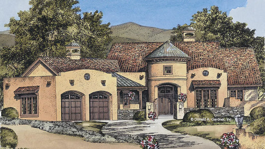 This is an illustration of the front of southwestern house plan 986 The Sedona Ridge 