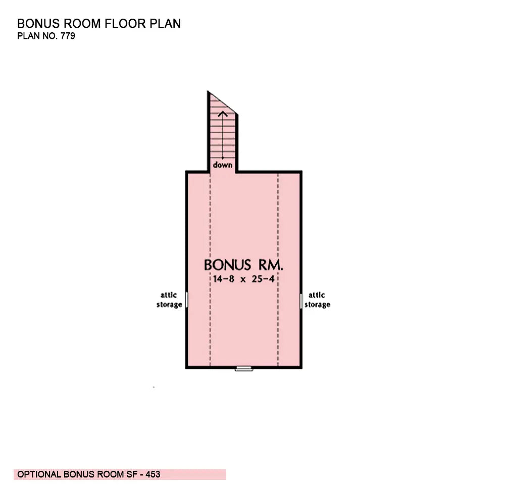 This is the bonus room floor plan image for three bedroom house plan 779 The Serenade