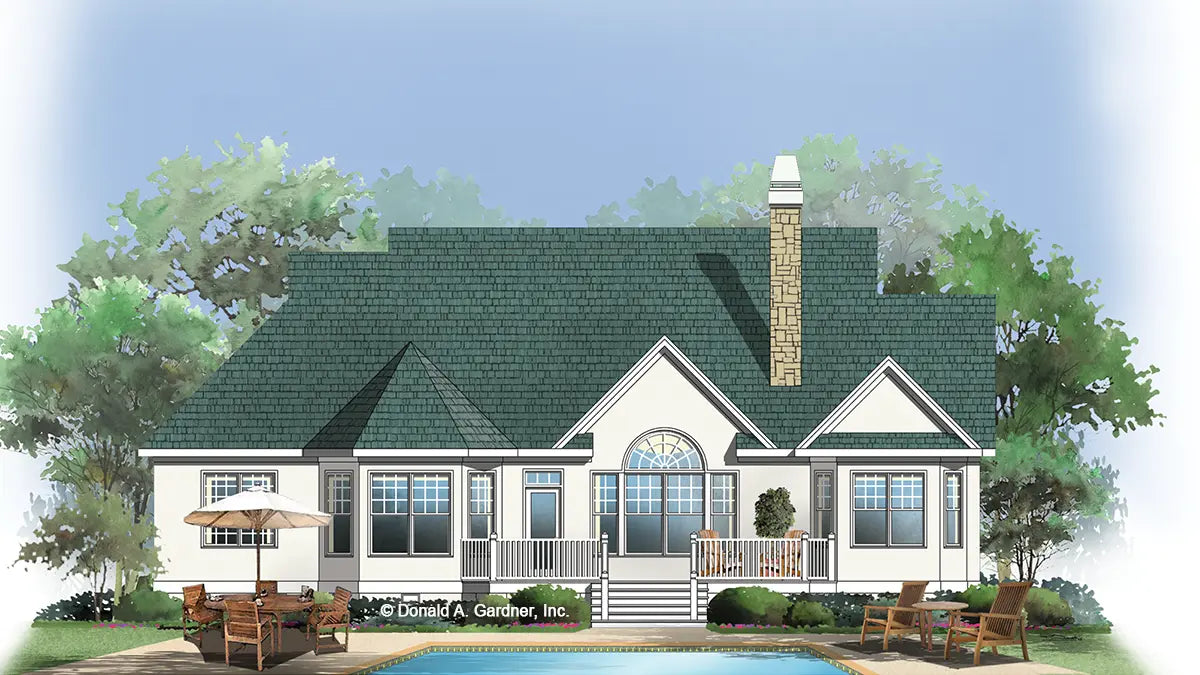 This is an illustration of the rear of ranch house plan 779 The Serenade