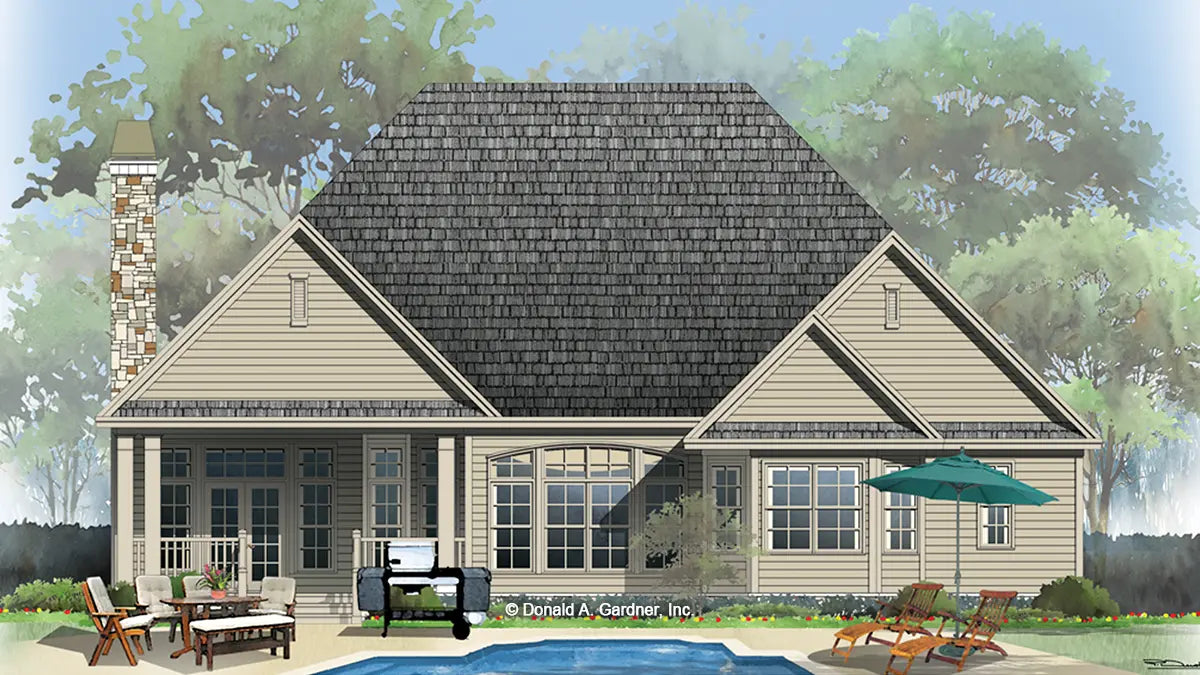 This is an illustration of the rear of craftsman house plan 1155 The Serendipity