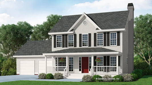 This is an illustration of the front of small house plan 282 The Shawcroft