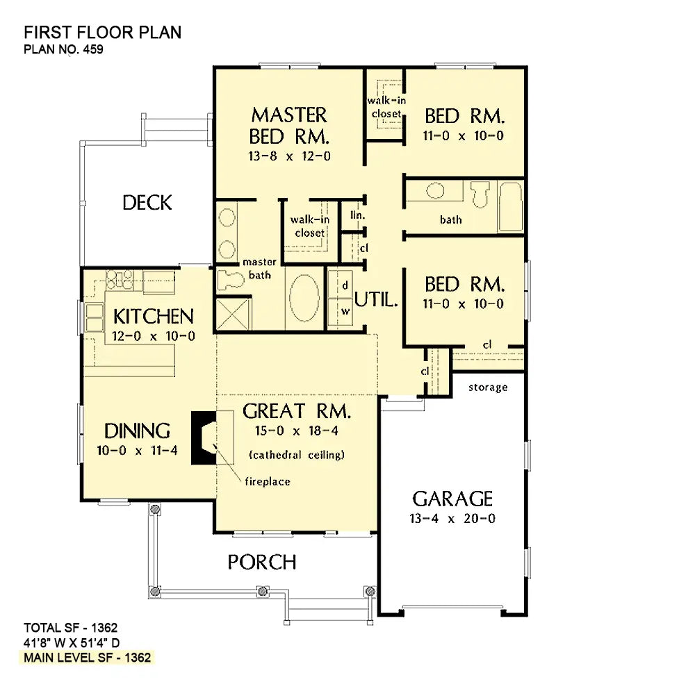 This is the first floor plan image for small house plan 459 The Sheldon