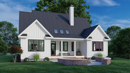 This is an illustration of the rear of four bedroom house plan 1608 The Shirley