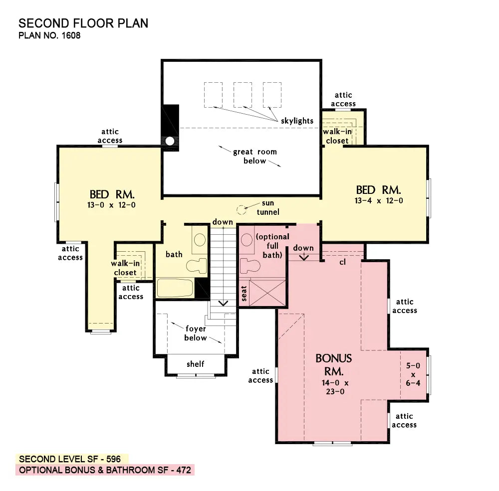 This is the second floor plan image for two story house plan 1608 The Shirley