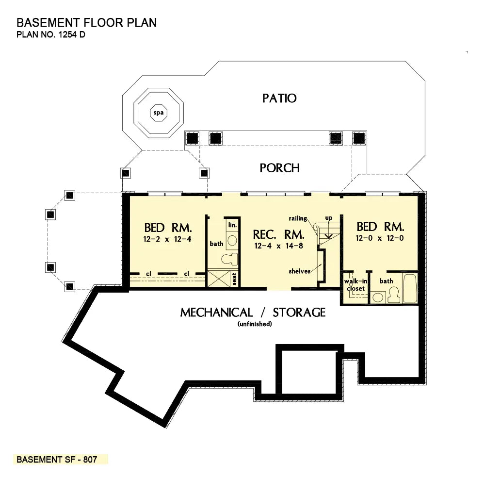 This is the basement floor plan image for house plan 1254 The Silvergate