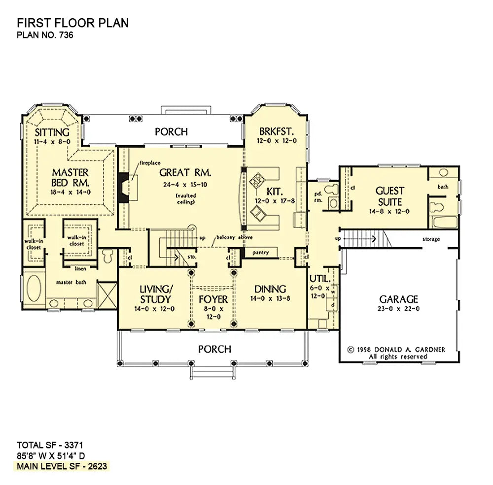 This is the first floor plan image for country house plan 736 The Silverleaf