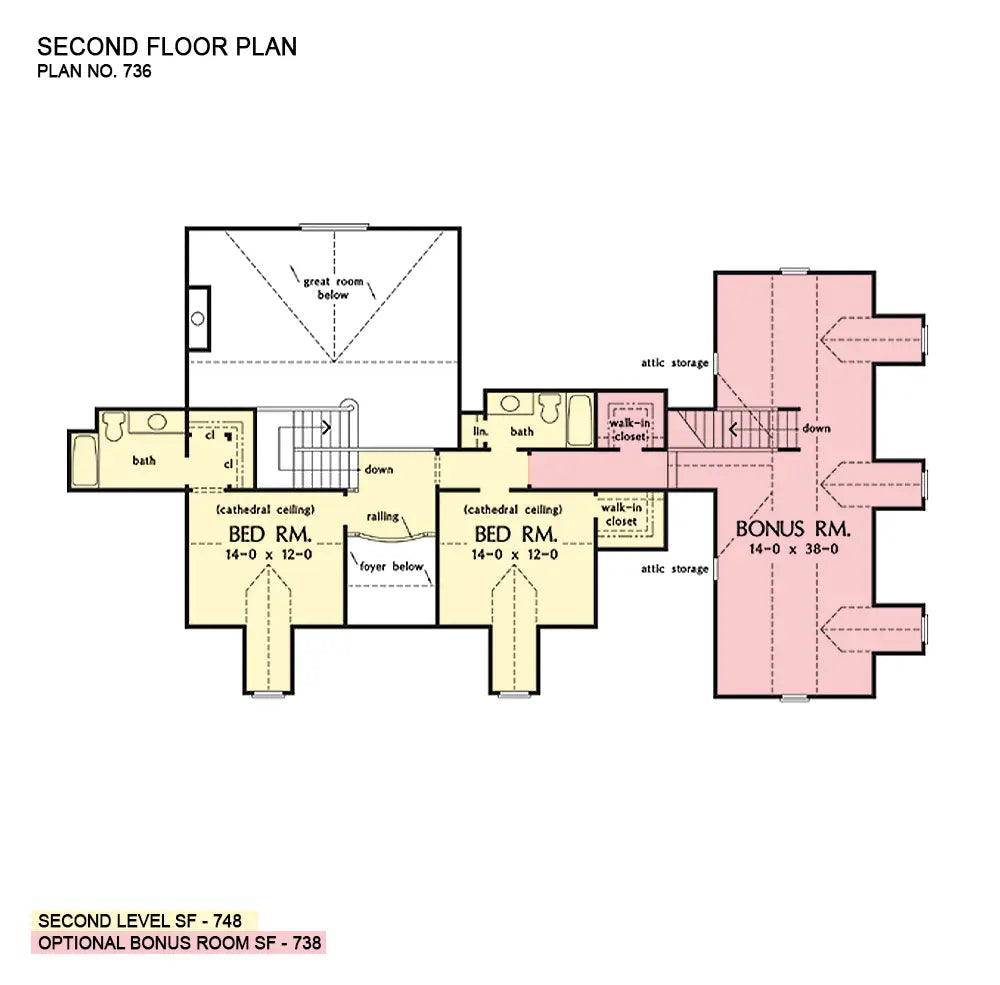 This is the second floor plan image for four bedroom house plan 736 The Silverleaf