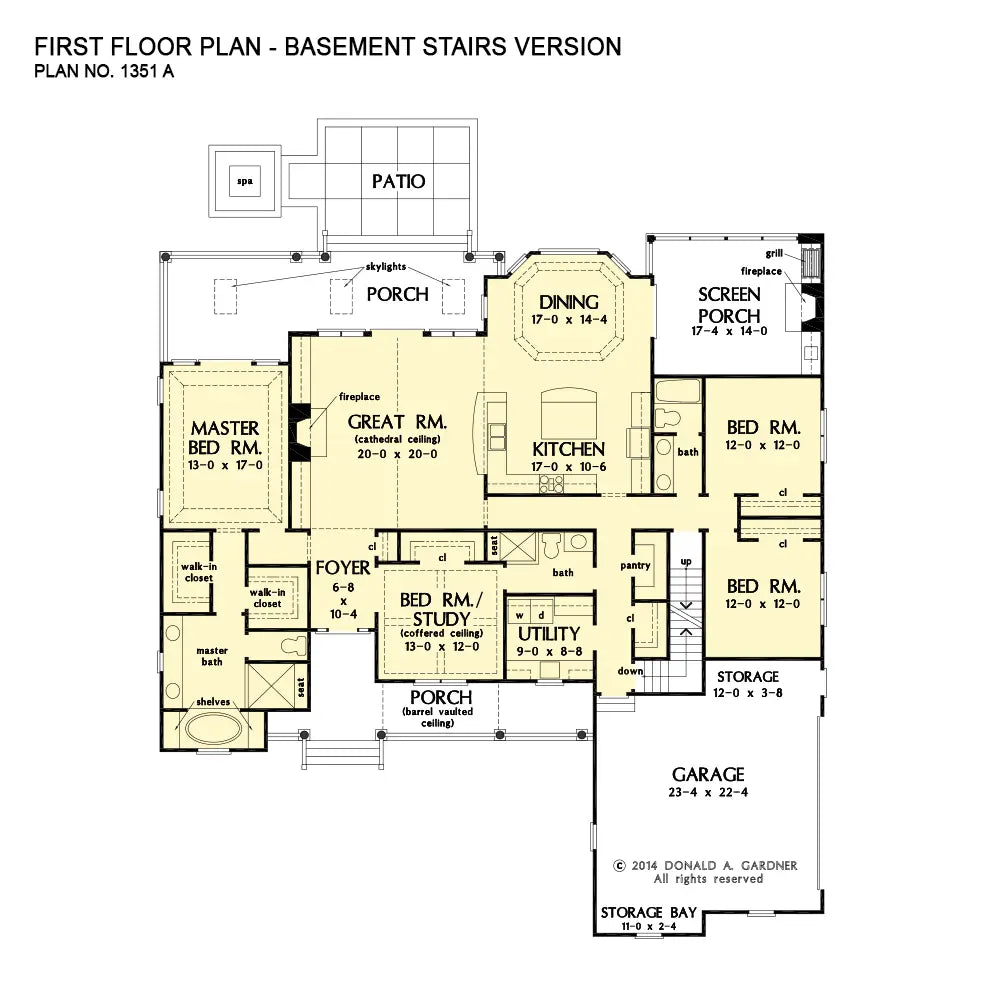 This is the first floor plan image for one story house plan 1351 The Simon if the home is built over a basement