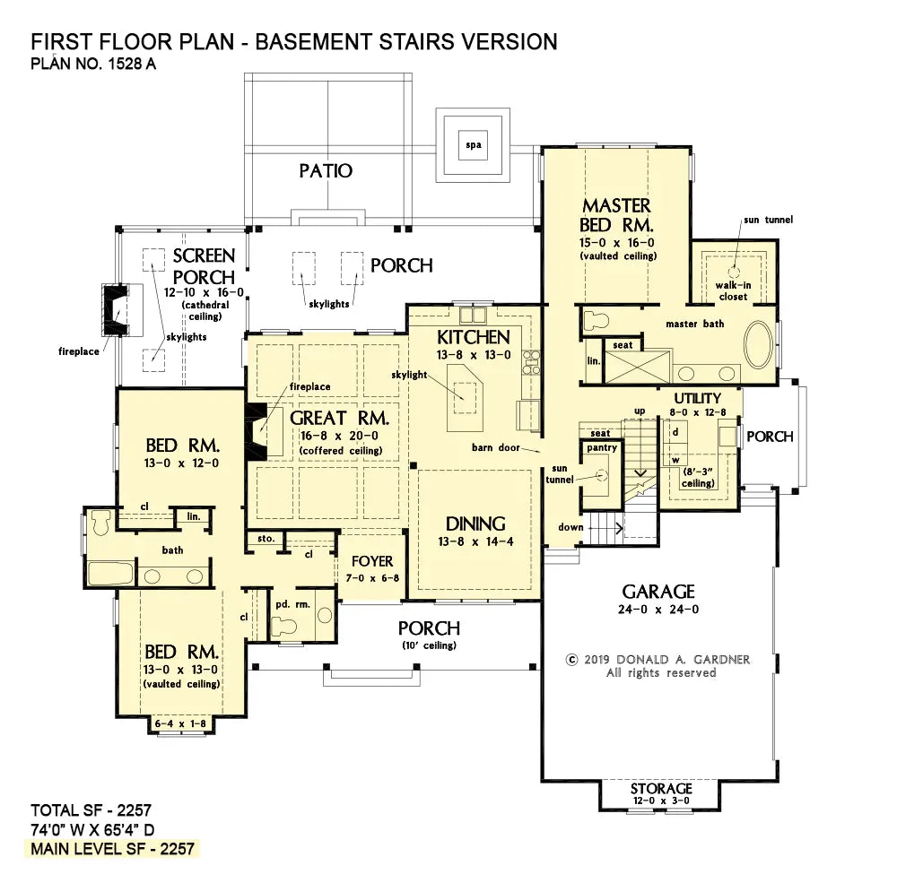 This is the first floor plan image for rustic house plan 1528 The Sloan if the home is built over a basement