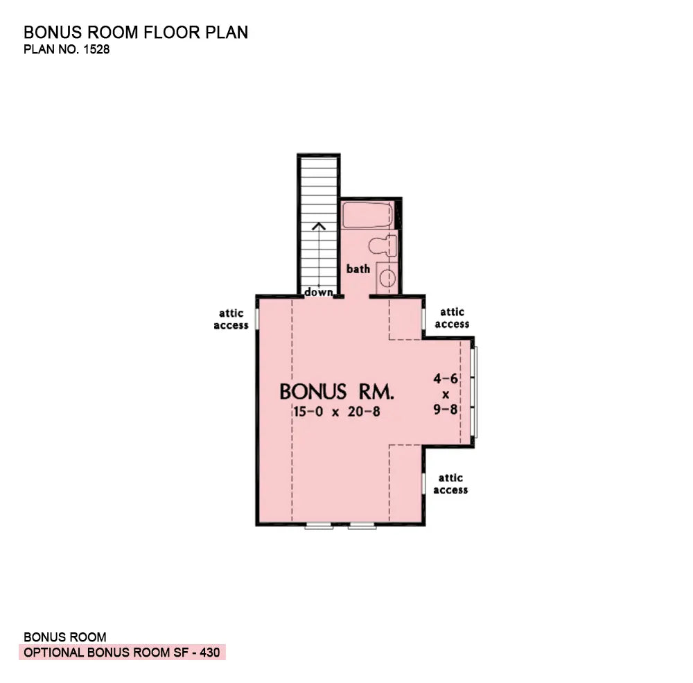 This is the bonus room floor plan image for three bedroom house plan 1528 The Sloan