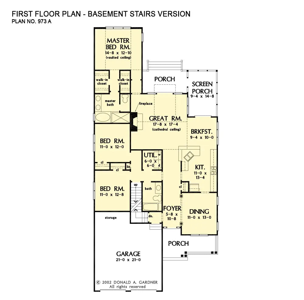 This is the first floor plan image for simple house plan 973 The Smythe if the home is built over a basement