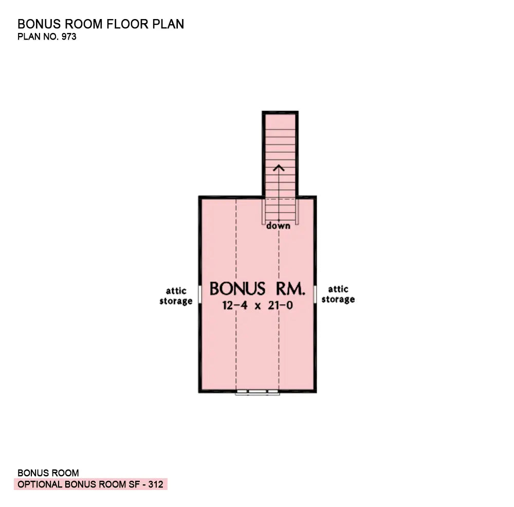 This is the bonus room floor plan image for cottage house plan 973 The Smythe