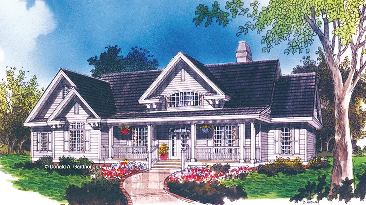 This is an illustration of the front of simple house plan 724 The Snapdragon