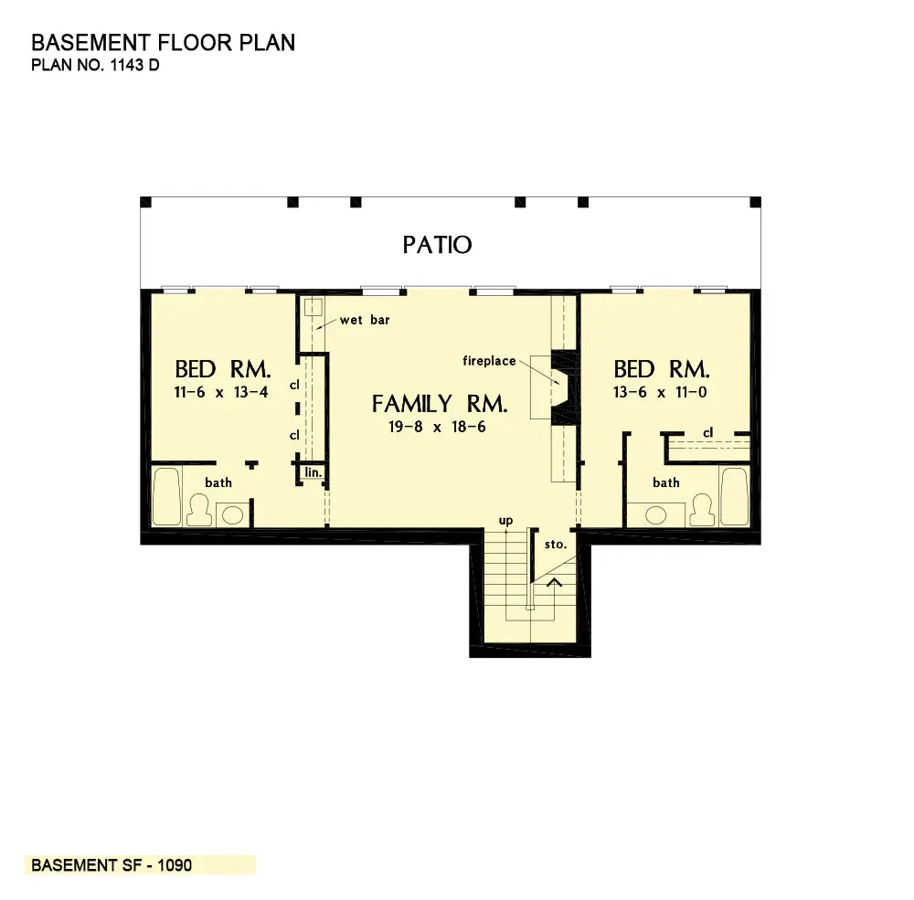 This is the basement floor plan image for walkout basement house plan 1143 The Somersby