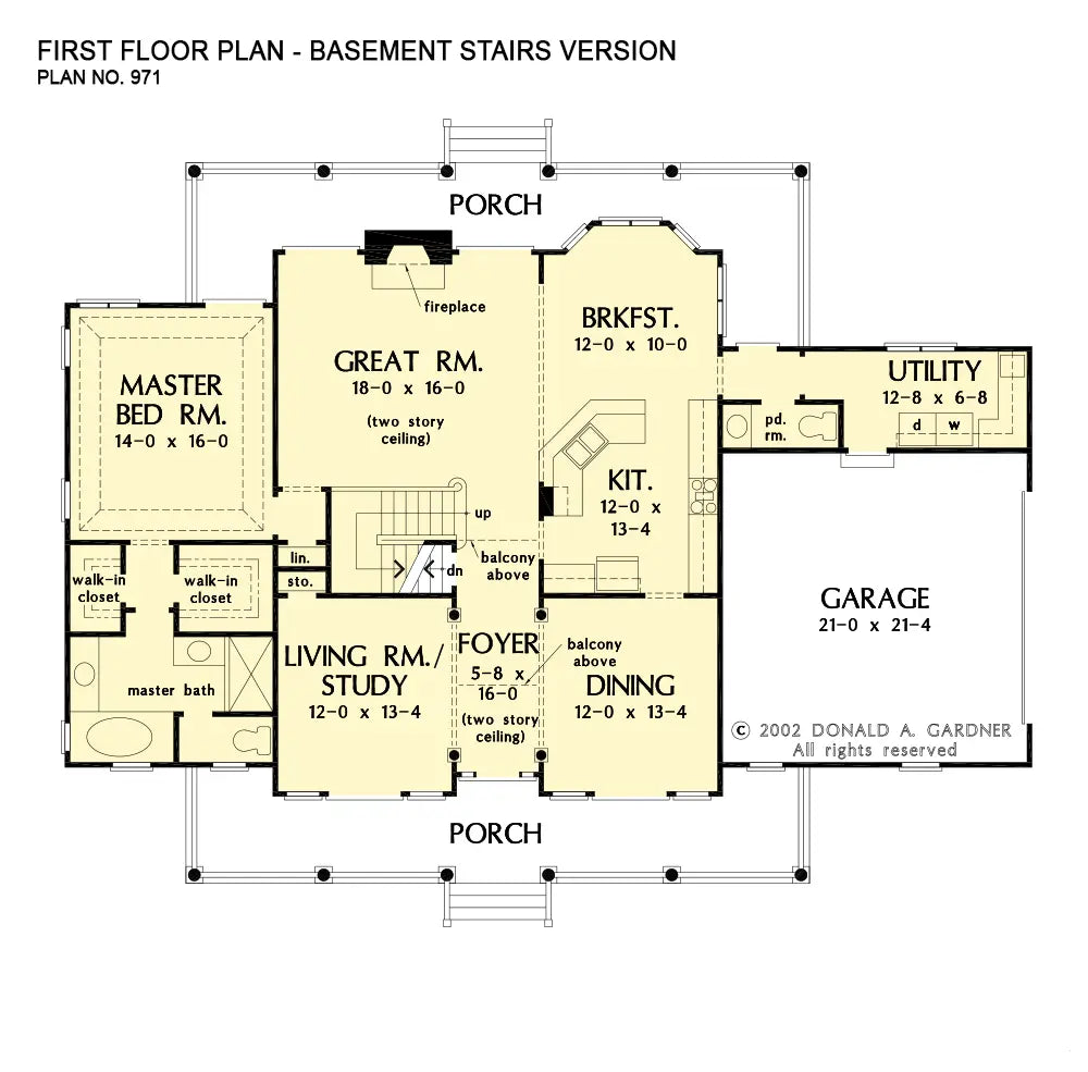 This is the first floor plan image for two story house plan 971 The Southerland if the home is built over a basement