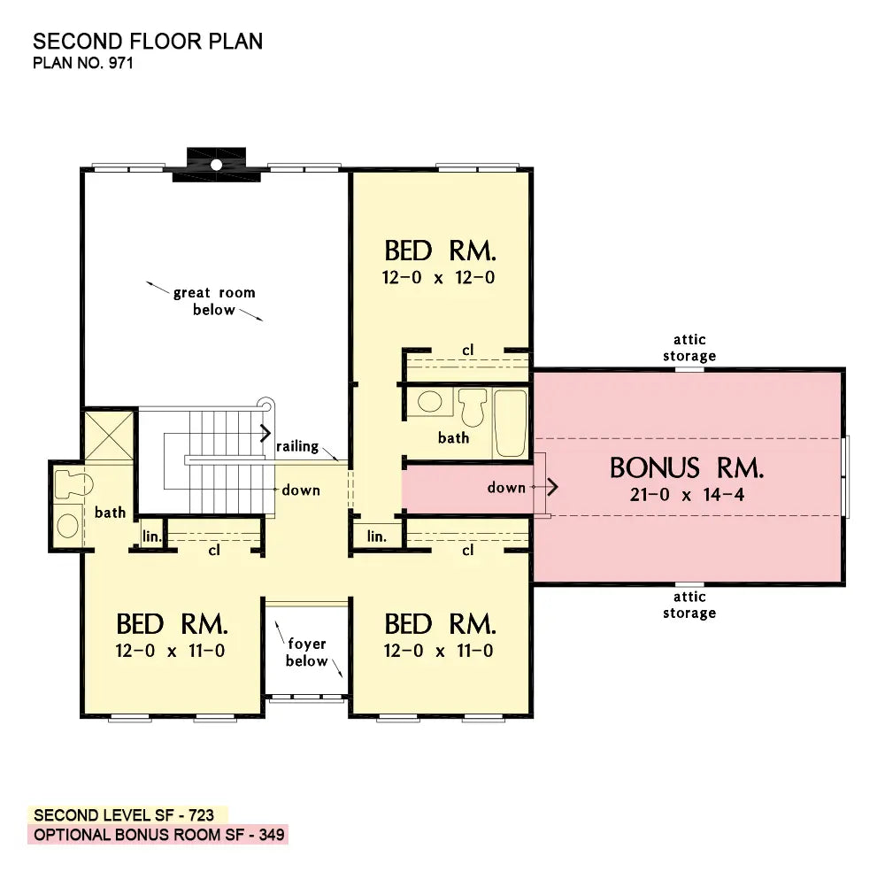 This is the second floor plan image for country house plan 971 The Southerland