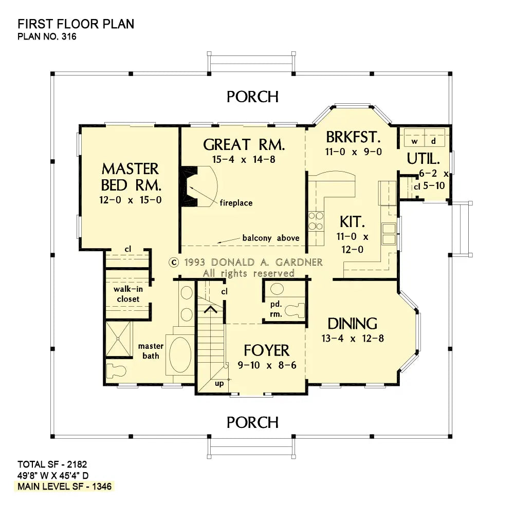 This is the first floor plan image for farmhouse plan 316 The Spaulding