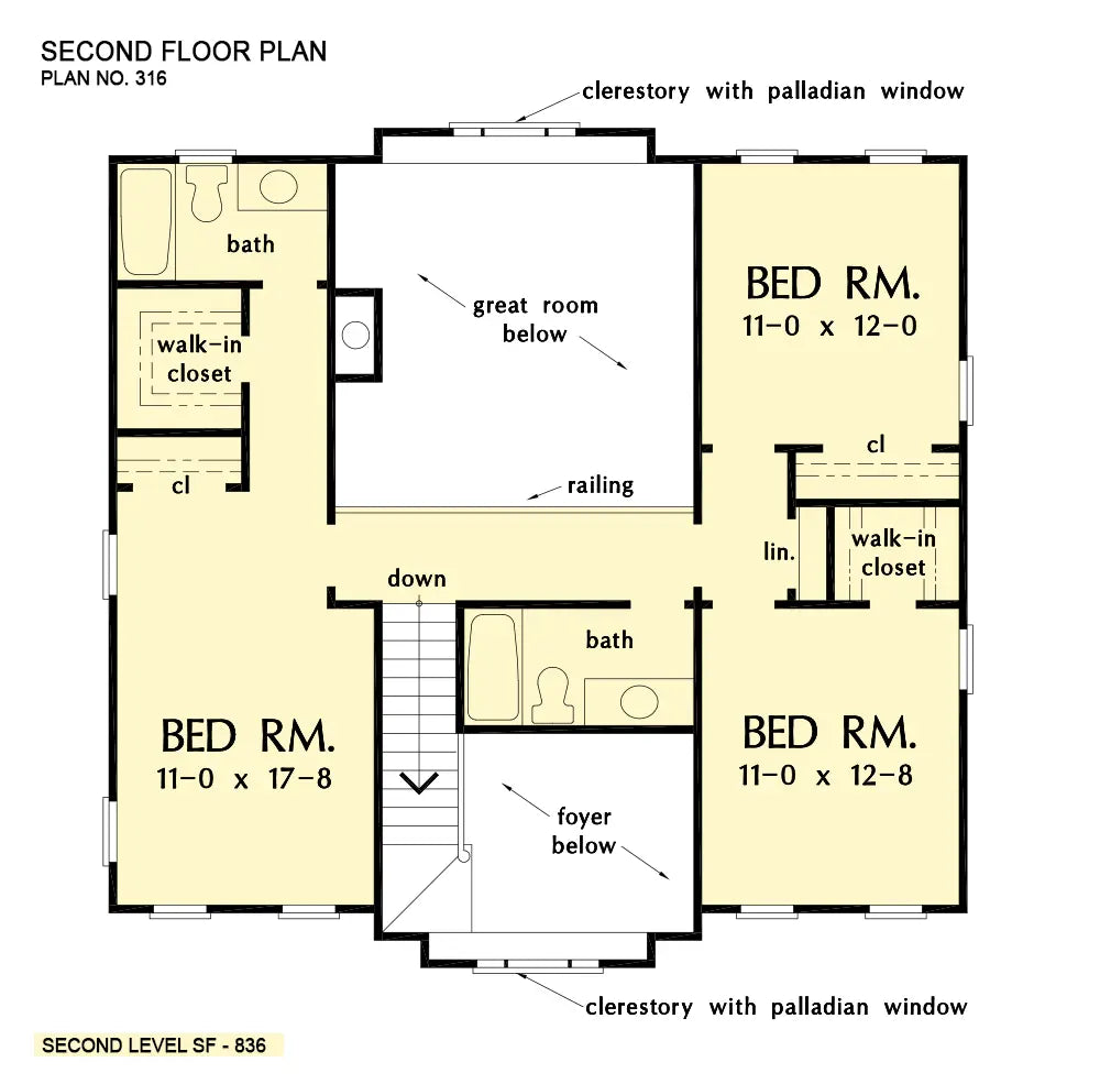 This is the second floor plan image for two story house plan 316 The Spaulding