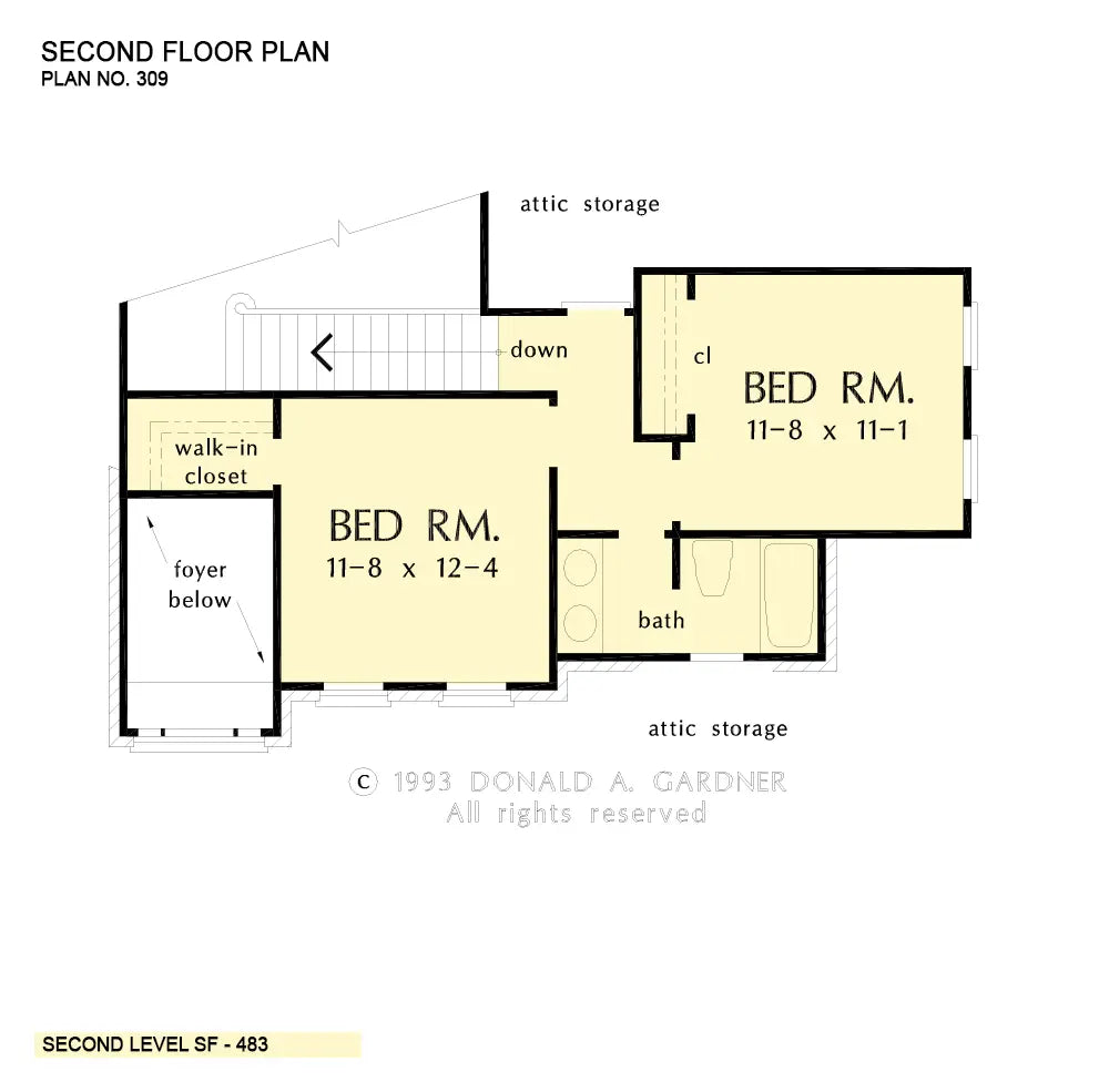 This is the second floor plan image for two story house plan 309 The Spencer