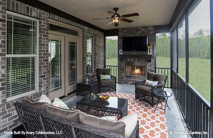 Rear porch fireplace shown in picture for house plan 1310 The Spotswood