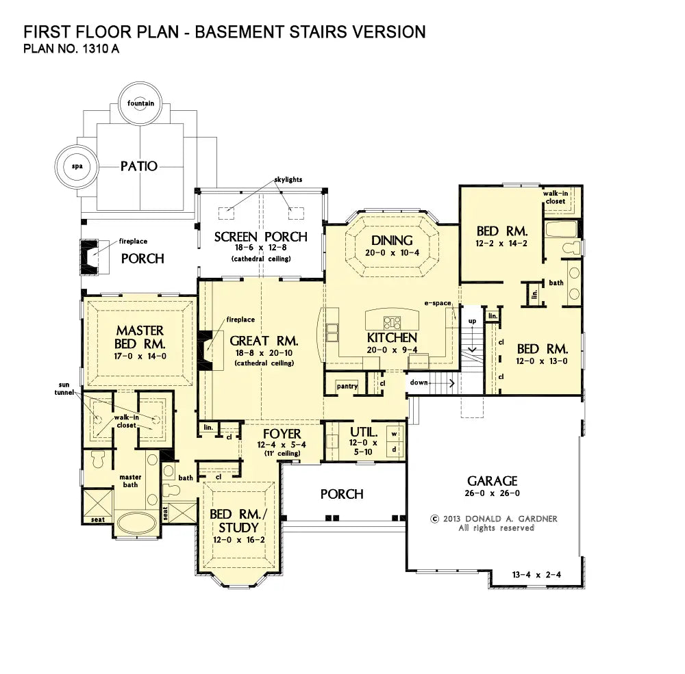 This is the first floor plan image for family house plan 1310 The Spotswood if the home is built over a basement