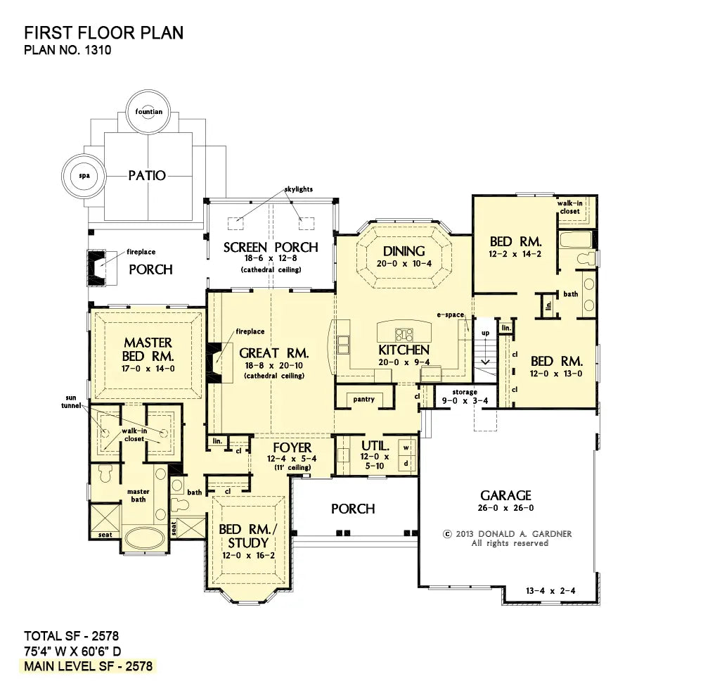 This is the first floor plan image for four bedroom house plan 1310 The Spotswood