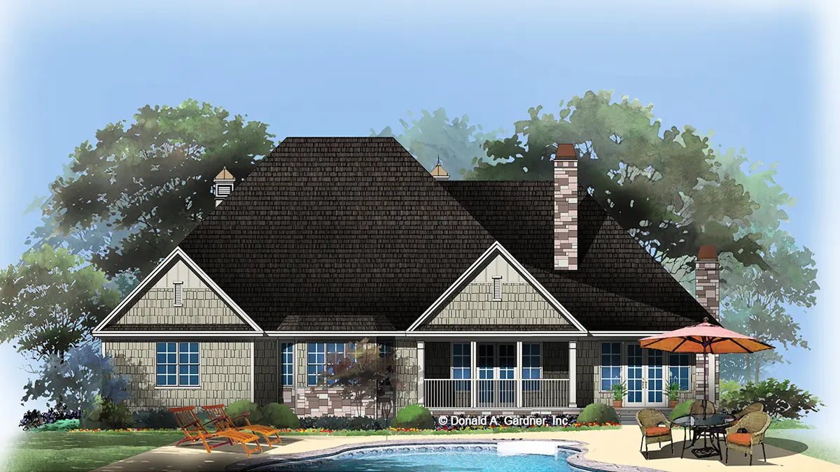 This is an illustration of the rear of family house plan 1310 The Spotswood