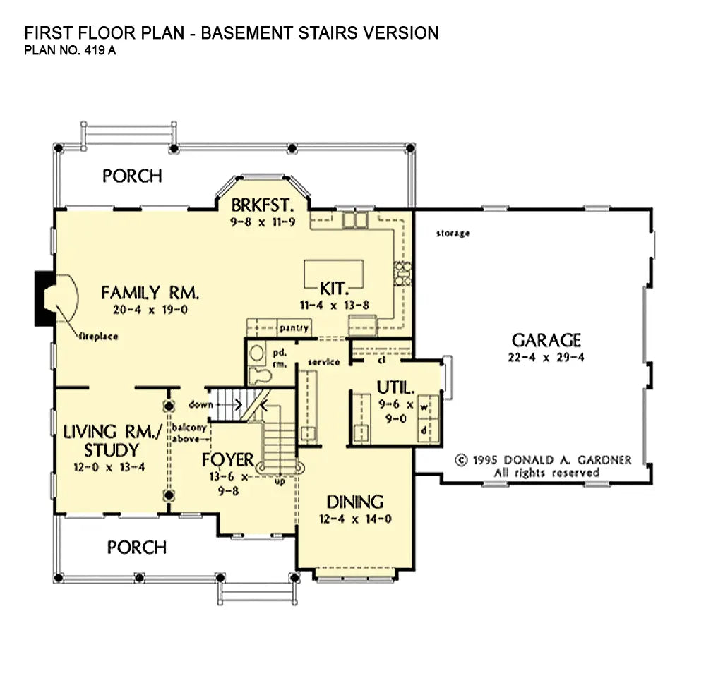 This is the first floor plan image for southern living house plan 419 The Springdale if the home is built over a basement