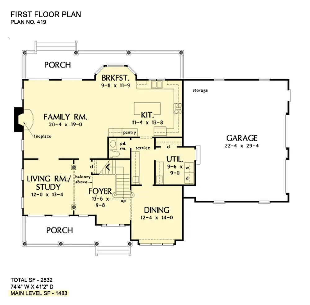 This is the first floor plan image for two story house plan 419 The Springdale